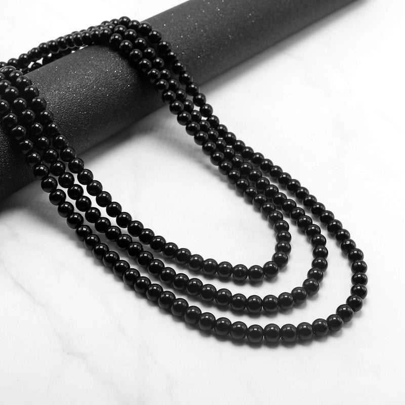 Aisansty Black Long Pearl Necklace for Women Layered Faux Pearl Beads Strand Necklace Costume Jewelry, 69",Diameter Pearl 8MM - Image 3